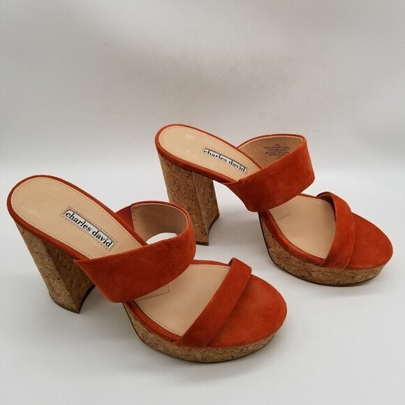 Charles David Women Jinx Platform Heel Slide Sandals Russet Suede 10 - Picture 4 of 8